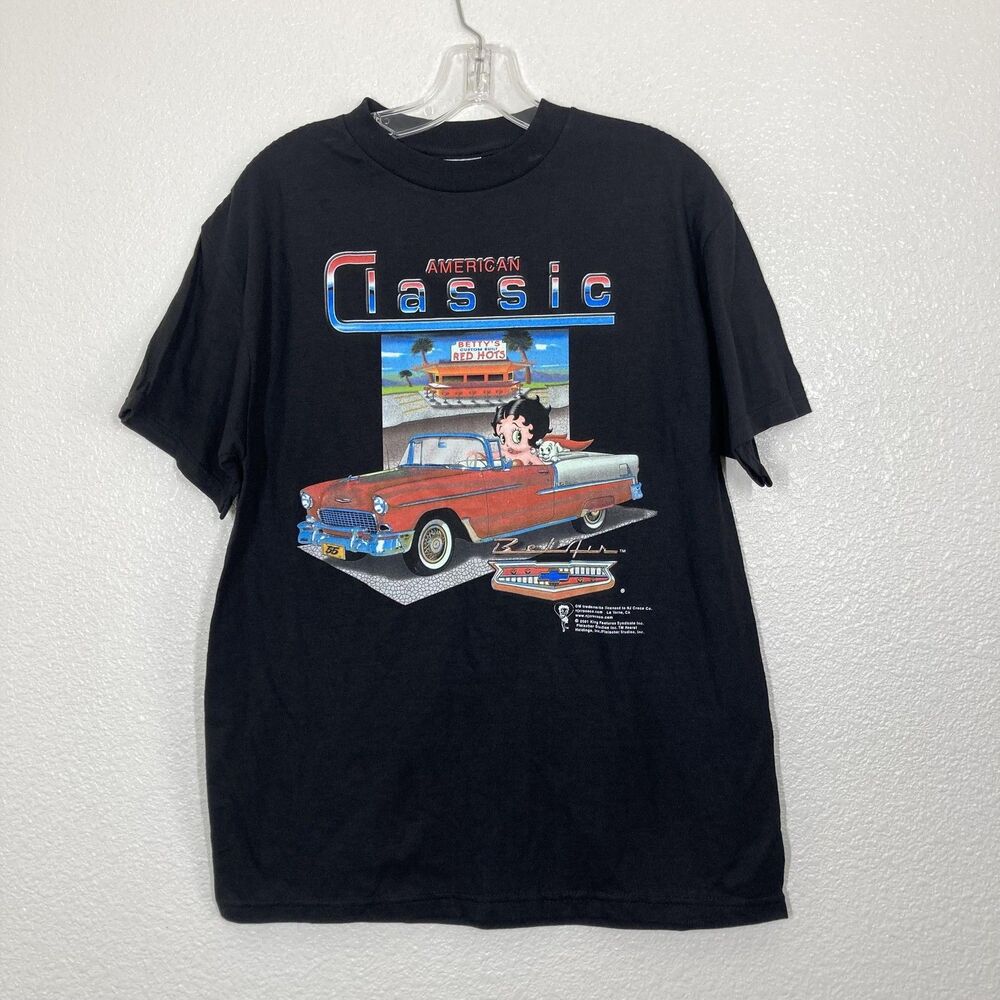 Vintage Betty Boop American Classic Car Shirt Mens Medium Black Tennessee River